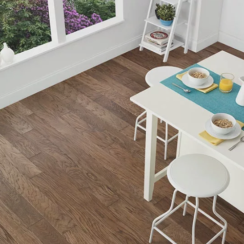 Horizen Flooring presents to you a picture of a 7-ply baltic birch core hickory hardwood flooring, manufactured by Regal Hardwoods. Color: Doeskin.
