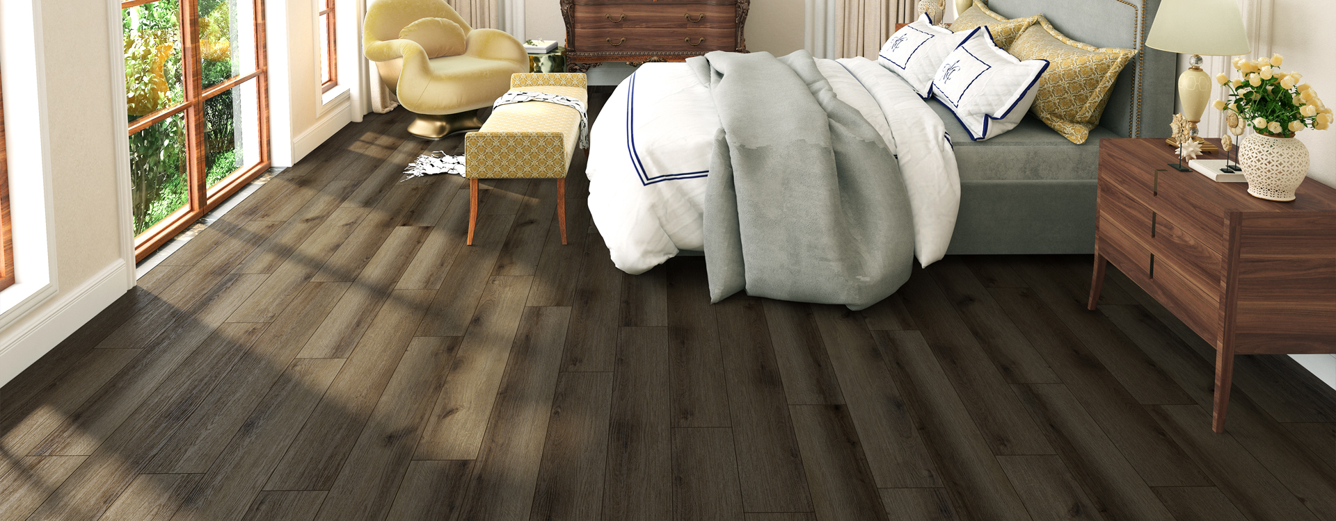 Horizen Flooring presents to you a picture of a quality wide plank Meredith luxury vinyl plank. NovoCore Q Merengue collection features a wide range of colors & designs that will compliment any interior. Natural wood grain synchronized surface allow for an authentic hardwood look & feel. This collection features a 0.3″ / 7.5 mm overall thickness and a durable 22 mil / 0.55 mm wear layer for residential and commercial applications.