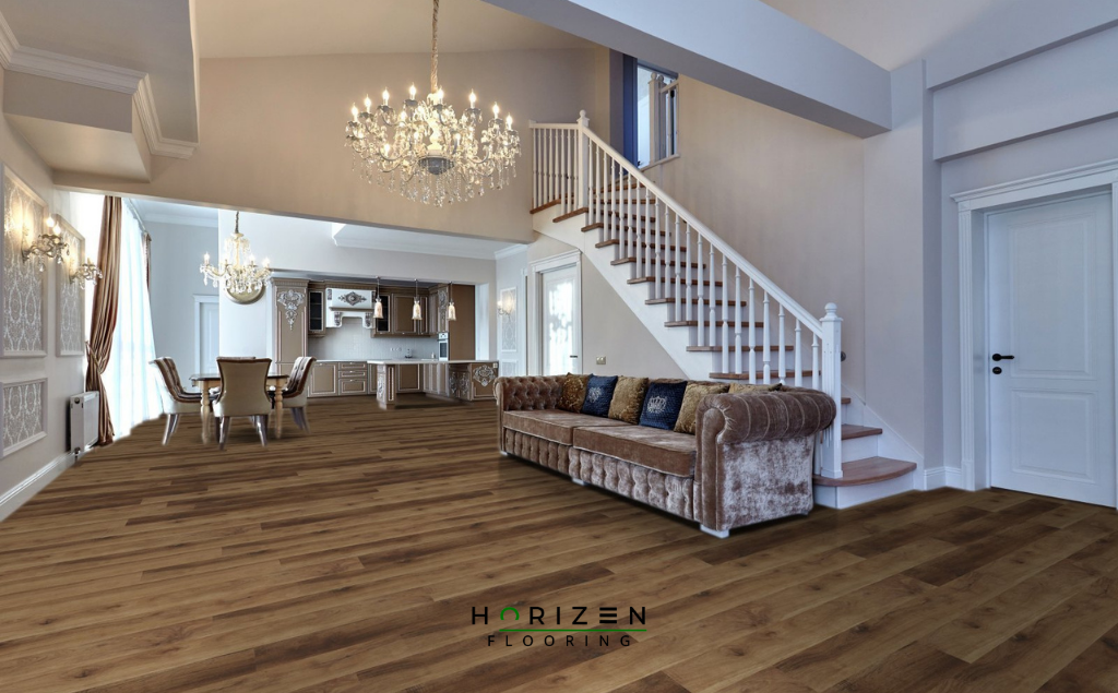 Horizen Flooring presents to you a picture of a quality wide plank Citrine Oasis luxury vinyl plank. LW Flooring Riverstone collection features a wide range of colours & designs that will compliment any interior. Natural wood grain synchronised surface allow for an authentic hardwood look & feel. This collection features a 5.5 mm overall thickness and a durable 20 mil wear layer for residential and commercial applications.